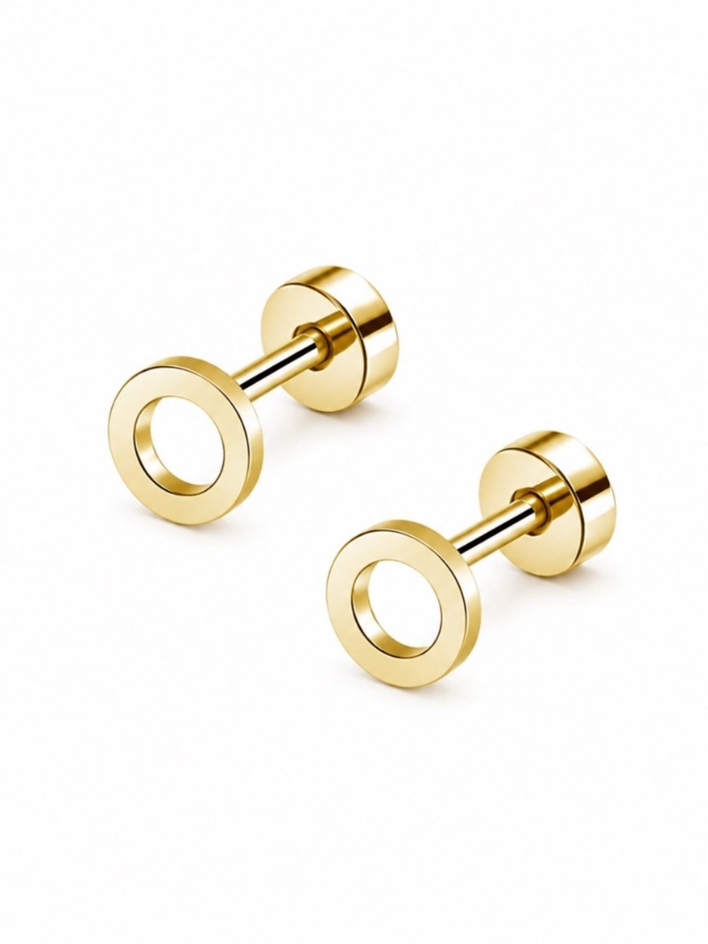 Gold Circle Flat Back Stud Earrings 20G 6mm Stainless Steel Cartilage Studs